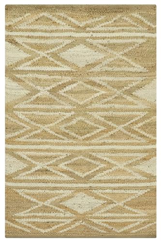 CASAVANI Handgewebter Teppich mit indischer Textur, Kelim-Teppich, 5,7 x 45,7 cm, handgefertigter Boho-Teppich, geometrisches Muster, Beige / Weiß, für drinnen und draußen, Flachgewebe, Teppiche für von CASAVANI