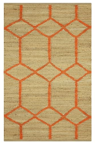 CASAVANI Handgewebter indischer Kelim-Teppich, 10,2 x 20,3 cm, für drinnen und draußen, geometrisches Muster, Beige / Orange, handgefertigter Boho-Teppich, Flachgewebe, Teppiche für Schlafzimmer, von CASAVANI