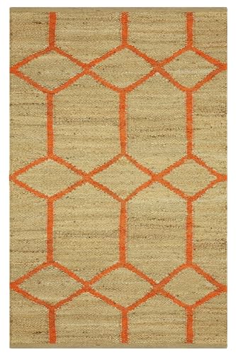 CASAVANI Handgewebter indischer Kelim-Teppich, 7 quadratisch, für drinnen und draußen, geometrisches Muster, Beige, Orange, handgefertigter Boho-Teppich, Flachgewebe, Teppiche für Esszimmer, Flur, von CASAVANI