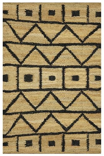 CASAVANI Handgewebter indischer Kelim-Teppich, 7 quadratisch, für drinnen und draußen, geometrisches Muster, Beige, Schwarz, handgefertigter Boho-Teppich, Flachgewebe, Teppiche für Esszimmer, Flur, von CASAVANI