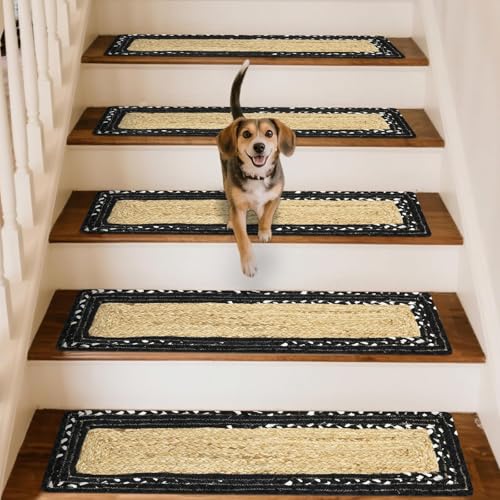 CASAVANI Kelim Stufenmatten – 21,6 x 71,1 cm, Schwarz und Beige, Chindi-Baumwoll-Jute-Teppich, Flachgewebe, rutschfest, handgewebt, dick, 0,7 cm, Set für 15 Stück CASAVANI Kelim Stufenmatten – 21,6 x 71,1 cm, Schwarz und Beige, Chindi-Baumwoll-Jute-Teppich, Flachgewebe, rutschfest, handgewebt, dick, 0,7 cm, Set für 15 Stück von CASAVANI