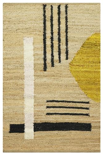CASAVANI Kelim Teppich, 12,7 x 20,3 cm, Flachgewebe, geometrisches Muster, Beige / Schwarz, für drinnen und draußen, handgefertigter Boho-Teppich, indische Textur, handgewebte Teppiche für von CASAVANI
