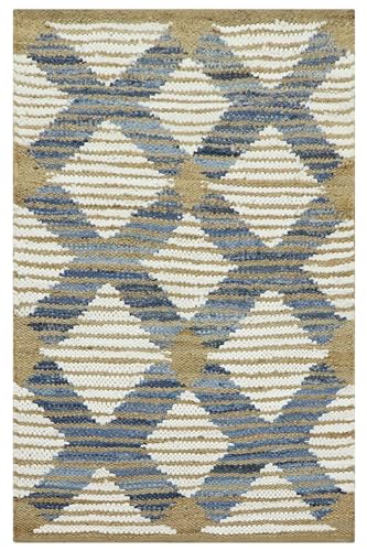CASAVANI Kelim Teppich, 12,7 x 25,4 cm, Flachgewebe, geometrisches Muster, blau-weiß, für drinnen und draußen, handgefertigter Boho-Teppich, indische Textur, handgewebte Teppiche für Zuhause, Foyar, von CASAVANI