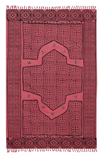 CASAVANI Kelim Teppich, 5 quadratische Teppiche für drinnen und draußen, Boho-Teppich, rot, schwarz, Baumwollteppich, Stickerei, waschbar, Dhurrie-Flachgewebe, Teppiche für Schlafzimmer, quadratisch, von CASAVANI