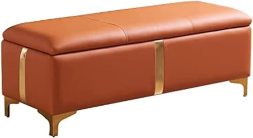 CATANK Gepolsterte Sitzbank mit Stauraum und Metallbeinen, rechteckiger Ottoman mit Stauraum aus Leder, platzsparender Fußstützenhocker, Orange, 80 x 45 x 42 cm von CATANK