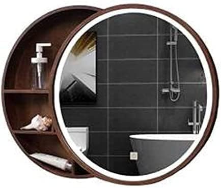CATANK Runder Badezimmerschrank mit LED-beleuchtetem Spiegel, Wandschrank, Medizinschrank, 3-stufiger Holz-Schiebespiegel, Smart Touch-Schalter, von CATANK