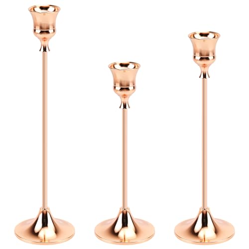 CAUTIOUS 3 Stück Kerzenständer Gold Kerzenhalter kerzenständer Hoch Metall Kerzenhalter Kerze Stand für Candlelight Stabkerzenhalter für Party Hochzeit Geburtstag(19/22/24,8cm) von CAUTIOUS