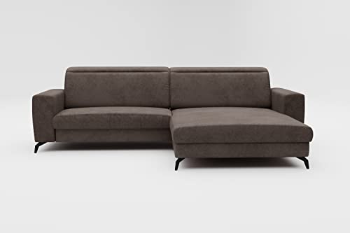 CAVADORE Ecksofa Bounce in Vintage-Leder-Optik / L-Form-Sofa mit Longchair + mattschwarzen Metallfüßen / 290 x 88 x 178 / Mikrofaser, Dunkelgrau von CAVADORE