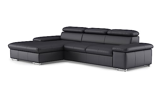 CAVADORE Echtleder-Eckcouch Valerie mit XL-Longchair / Ecksofa mit Kopfteilverstellung, großem Longchair + Metallfüßen / 286 x 73 x 174 / Leder Schwarz CAVADORE Echtleder-Eckcouch Valerie mit XL-Longchair / Ecksofa mit Kopfteilverstellung, großem Longchair + Metallfüßen / 286 x 73 x 174 / Leder Schwarz von CAVADORE