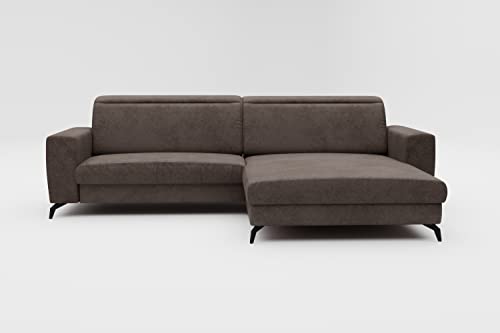 CAVADORE Ecksofa Bounce in Vintage-Leder-Optik / L-Form-Sofa mit Longchair + mattschwarzen Metallfüßen / 290 x 88 x 178 / Mikrofaser, Dunkelgrau CAVADORE Ecksofa Bounce in Vintage-Leder-Optik / L-Form-Sofa mit Longchair + mattschwarzen Metallfüßen / 290 x 88 x 178 / Mikrofaser, Dunkelgrau von CAVADORE