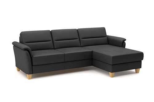CAVADORE Leder-Ecksofa Palera mit Longchair / Landhaus-Couch mit Federkern, Schlaffunktion + Bettkasten / 244 x 89 x 163 / Leder Schwarz CAVADORE Leder-Ecksofa Palera mit Longchair / Landhaus-Couch mit Federkern, Schlaffunktion + Bettkasten / 244 x 89 x 163 / Leder Schwarz von CAVADORE
