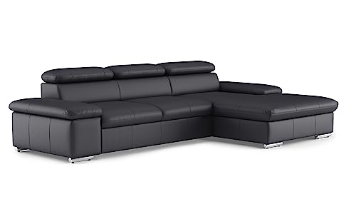 CAVADORE Leder-Ecksofa Valerie mit XL-Longchair / Eckcouch mit Kopfteilverstellung, großem Longchair + Metallfüßen / 286 x 73 x 174 / Echtleder Schwarz CAVADORE Leder-Ecksofa Valerie mit XL-Longchair / Eckcouch mit Kopfteilverstellung, großem Longchair + Metallfüßen / 286 x 73 x 174 / Echtleder Schwarz von CAVADORE