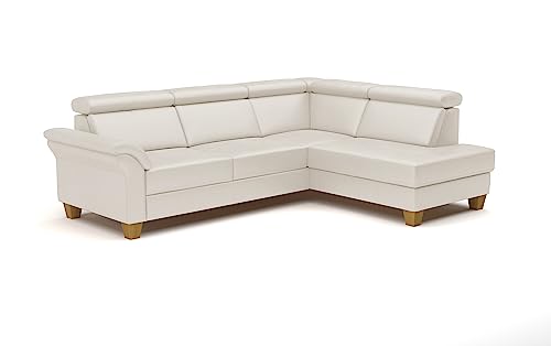 CAVADORE Leder-Schlafsofa Ammerland mit Ottomane / Landhaus-Sofa mit Federkern, Bett, Bettkasten + Kopfteilverstellung / 245 x 84 x 194 / Leder Weiß CAVADORE Leder-Schlafsofa Ammerland mit Ottomane / Landhaus-Sofa mit Federkern, Bett, Bettkasten + Kopfteilverstellung / 245 x 84 x 194 / Leder Weiß von CAVADORE