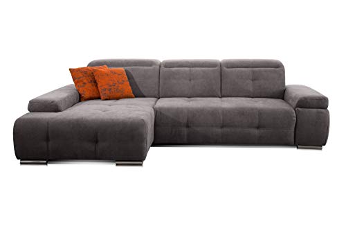 CAVADORE Ecksofa Mistrel mit Longchair XL links / Große Eck-Couch im modernen Design / Inkl. verstellbaren Kopfteilen / Wellenunterfederung / 273 x 77 x 173 / Kati Fango von CAVADORE
