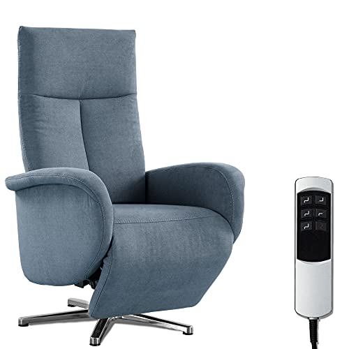 CAVADORE TV-Sessel Juba / Pflegeleichter Fernsehsessel mit elektrisch verstellbarer Relaxfunktion / 2 E-Motoren / 75 x 112 x 82 / Soft Clean Bezug, Hellblau von CAVADORE