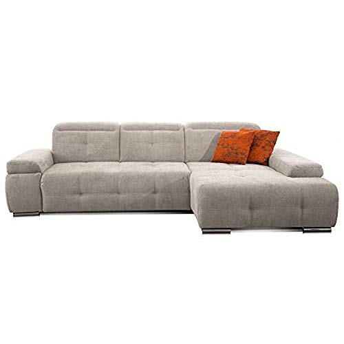 CAVADORE Schlafsofa Mistrel mit Longchair XL rechts / Große Eck-Couch im modernen Design / Mit Bettfunktion / Inkl. verstellbare Kopfteile / Wellenunterfederung / 273 x 77 x 173 / Kati Grau-Weiss von CAVADORE