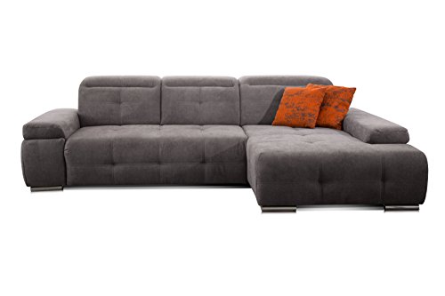 CAVADORE Ecksofa Mistrel mit Longchair XL rechts / Große Eck-Couch im modernen Design / Inkl. verstellbaren Kopfteilen / Wellenunterfederung / 273 x 77 x 173 / Kati Fango von CAVADORE