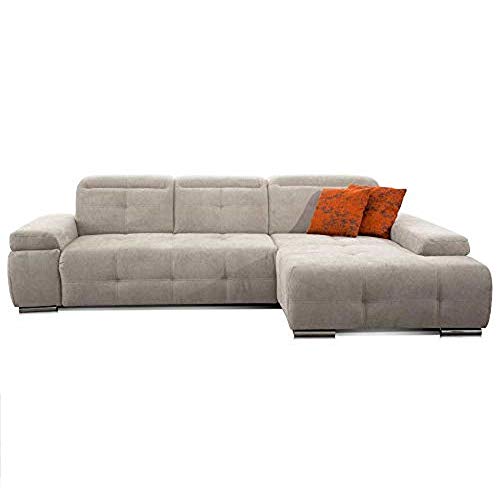 CAVADORE Ecksofa Mistrel mit Longchair XL rechts / Große Eck-Couch im modernen Design / Inkl. verstellbaren Kopfteilen / Wellenunterfederung / 273 x 77 x 173 / Kati Grau-Weiss von CAVADORE