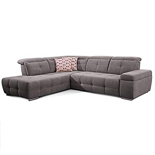 CAVADORE Ecksofa Mistrel mit Ottomanen links / Große Eck-Couch im modernen Design / Inkl. verstellbare Kopfteile / 269 x 77 x 228 / Grau von CAVADORE