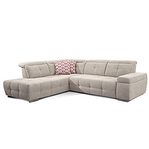 CAVADORE Ecksofa Mistrel mit Ottomanen links / Große Eck-Couch im modernen Design / Inkl. verstellbare Kopfteile / 269 x 77 x 228 / Grau-Weiß von CAVADORE