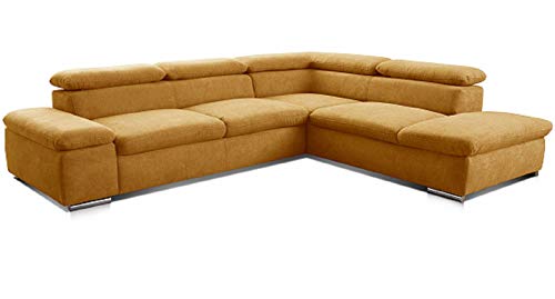 Cavadore Ecksofa Alkatraz / L-Form Sofa groß mit Ottomanen rechts und verstellbaren Kopfteilen / Modernes Design und hochwertiger Webstoff-Bezug / Maße: 272 x 73 x 226 / Farbe: Gelb (Paris mustard) von CAVADORE