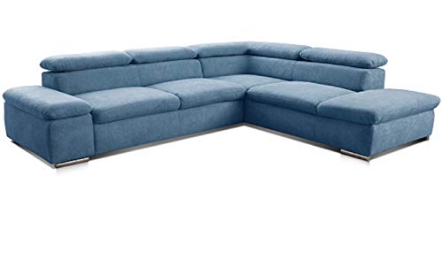 Cavadore Ecksofa Alkatraz / L-Form Sofa groß mit Ottomanen rechts und verstellbaren Kopfteilen / Modernes Design und hochwertiger Webstoff-Bezug / Maße: 272 x 73 x 226 / Farbe: Blau (Paris hellblau) von CAVADORE