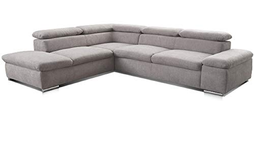 Cavadore Ecksofa Alkatraz / Großes Sofa in L-Form mit Ottomanen links und verstellbaren Kopfstützen/ Modernes Design / 274 x 66 x 228 cm / Grau von CAVADORE