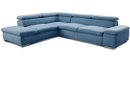 Cavadore Ecksofa Alkatraz / Großes Sofa in L-Form mit Ottomanen links und verstellbaren Kopfstützen/ Modernes Design / 274 x 66 x 228 cm / Blau von CAVADORE