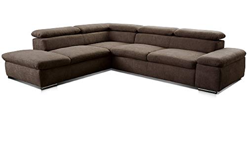 Cavadore Ecksofa Alkatraz / Großes Sofa in L-Form mit Ottomanen links und verstellbaren Kopfstützen/ Modernes Design / 274 x 66 x 228 cm / Braun von CAVADORE