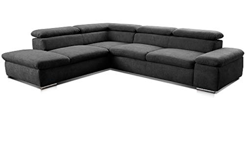 Cavadore Ecksofa Alkatraz / Großes Sofa in L-Form mit Ottomanen links und verstellbaren Kopfstützen/ Modernes Design / 274 x 66 x 228 cm / Schwarz von CAVADORE