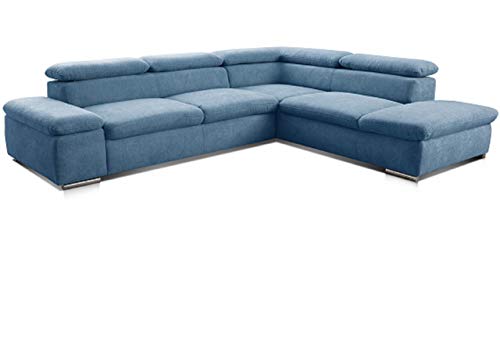 Cavadore Ecksofa Alkatraz / Modernes L-Form Schlafsofa mit Bett, Ottomane und verstellbaren Kopfteilen / Maße: 272 x 73 x 226 / Webstoff, Blau von CAVADORE