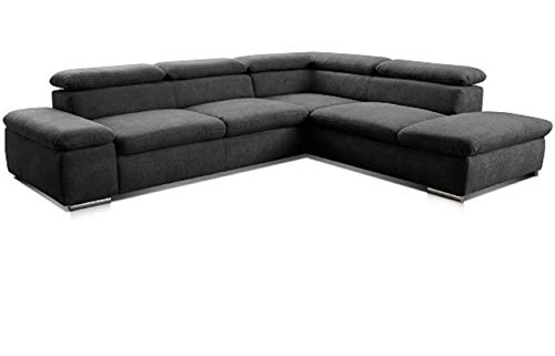 Cavadore Ecksofa Alkatraz / Modernes L-Form Schlafsofa mit Bett, Ottomane und verstellbaren Kopfteilen / Maße: 272 x 73 x 226 / Webstoff, Schwarz von CAVADORE