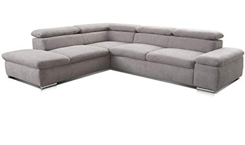 Cavadore Ecksofa Alkatraz / Großes Eck-Schlafsofa mit Ottomanen links und verstellbaren Kopfstützen/ Modernes Design / 274 x 66 x 228 cm / Grau von CAVADORE