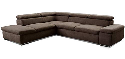 Cavadore Ecksofa Alkatraz / Großes Eck-Schlafsofa mit Ottomanen links und verstellbaren Kopfstützen/ Modernes Design / 274 x 66 x 228 cm / Braun von CAVADORE