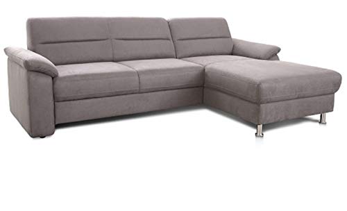 Cavadore Ecksofa Ascaro mit Longchair rechts / Boxspring-Sofa im modernen Design / 254 x 84 x 171 / Lederoptik Hellgrau von CAVADORE