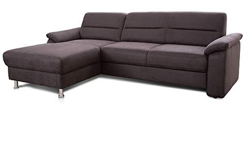 Cavadore Ecksofa Ascaro mit Longchair links, Boxspring-Sofa mit Bettfunktion im modernen Design, 254 x 84 x 171, Lederoptik Anthrazit von CAVADORE