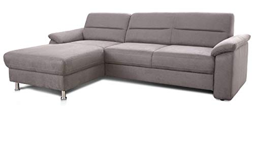 Cavadore Ecksofa Ascaro mit Longchair links / Boxspring-Sofa mit Bettfunktion im modernen Design / 254 x 84 x 171 / Lederoptik Hellgrau von CAVADORE