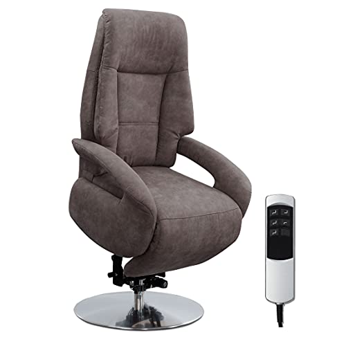 Cavadore TV-Sessel Edinburgh / Fernsehsessel mit Aufstehhilfe & elektrisch verstellbarer Relaxfunktion / 2 E-Motoren / 74 x 114 x 77 / Lederoptik: grau von CAVADORE