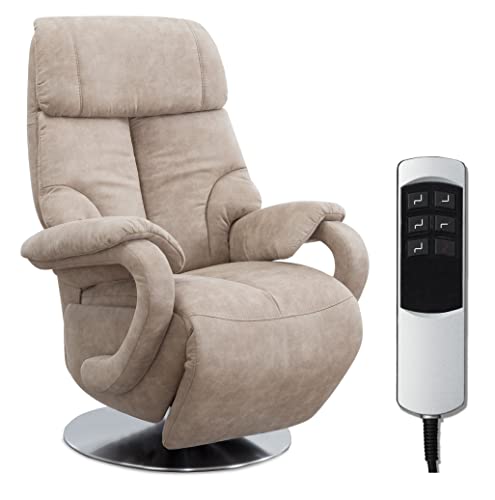 CAVADORE TV-Sessel Istanbul / Fernsehsessel mit elektrisch verstellbarer Relaxfunktion / 2 E-Motoren / 80 x 115 x 79 / Lederoptik: Beige von CAVADORE