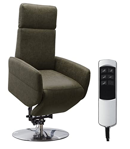 Cavadore TV-Sessel Cobra mit 2 E-Motoren und Aufstehhilfe / Elektrisch verstellbarer Fernsehsessel mit Fernbedienung / Relaxfunktion, Liegefunktion / bis 130 kg / M: 71 x 110 x 82 / Lederoptik Olive von CAVADORE