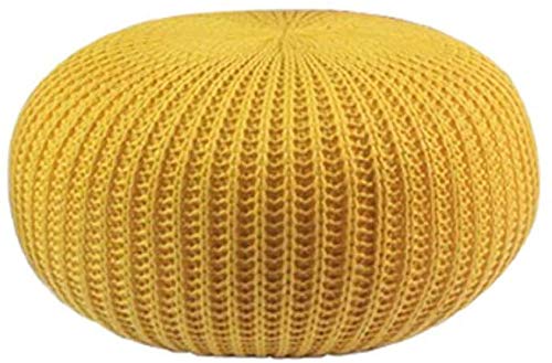 CCKUHN Fußhocker, handgestrickter Sitzpuff, runder Sitzpuff aus geflochtener Baumwolle, großer osmanischer Sitzsack-Fußhocker (weiß 50 x 50 x 30 cm) (gelb 50 x 50 x 30 cm) von CCKUHN