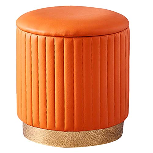 CCNGDS Ottomanischer Fußhocker mit Stauraum, runder Pouf aus Samt im Vintage-Stil, gepolsterter Frisiertisch, Wechselschuh-Fußstütze mit Deckel für Wohnzimmer und Schlafzimmer (orange ges von CCNGDS