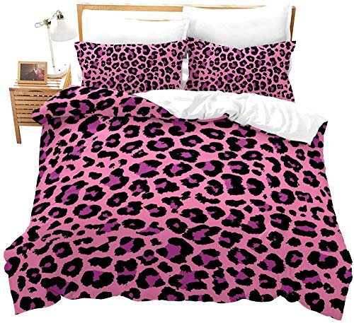 CCZM Bettwäsche 135x200 Lila Leopard Bettbezug mit Reißverschluss Schließung Weicher Atmungsaktive Mikrofaser Bettwäsche Set + 1 Kopfkissenbezug 80x80 cm von CCZM