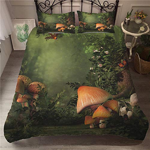 CCZM Bettwäsche 155x220 Pilze Blumen Bettbezug mit Reißverschluss Schließung Weicher Atmungsaktive Mikrofaser Bettwäsche Set + 1 Kopfkissenbezug 80x80 cm von CCZM