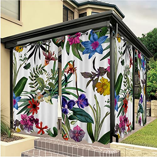 Outdoor Vorhänge Wasserdicht Bunte Blume Gardinen mit Ösen, Verdunkelungsvorhang mit UV Schutz, Vorhänge Im Freien für Balkon Pavillon Garten Terrasse(2 Stück, B132 x H213 cm) von CCZM