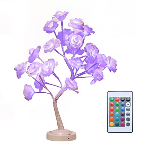 Rosenbaum-Lampe, Leuchtende Rosenblüten-Baumlampe mit Fernbedienung, LED-Rosenblüten-Tisch-Bonsai-Baum, 16 Farbwechsel für Valentinstag, Weihnachten, Zuhause, Hochzeit, von CDQL