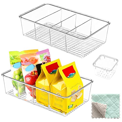 CECOMBINE 3er Set Kühlschrank Organizer mit 4 Fächern, Küche Stapelbarer Aufbewahrungsbox Lebensmittelaufbewahrungsbox mit Lappen für Teebeutel, Snacks, Gewürze von CECOMBINE