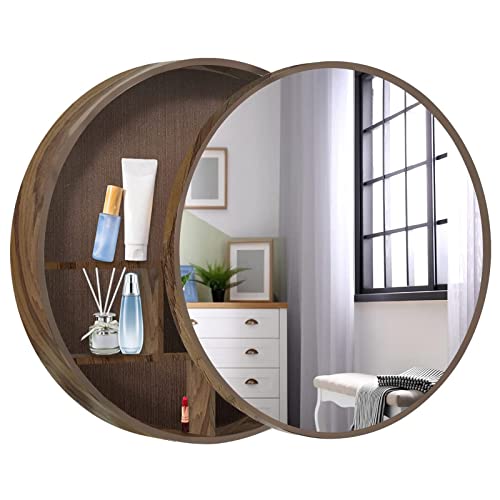 CENAP Badezimmer-Wandschrank mit Stauraum, Badezimmer-Medizinschrank | Massivholz-Spiegelschränke mit Spiegel, runder Schiebetür-Spiegelschrank für Badezimmer, Wohnzimmer-Dekoration von CENAP