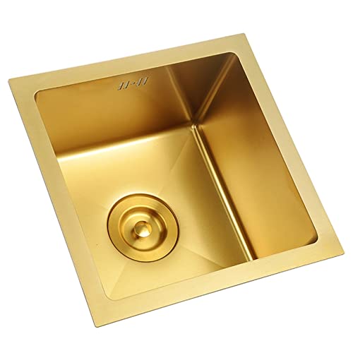 Kleines Spülbecken mit einer Schüssel, Gold-Edelstahlspüle, quadratisches Siphon-Spülbecken über der Theke, integrierte Küchenspüle, Restaurant-Bar-Spüle (Farbe: Gold, Größe: 26 x 38 cm) von CENAP