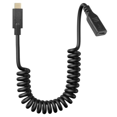 CERRXIAN Gewickeltes USB Typ C Verlängerungskabel, 90 Grad Winkel USB-C Stecker zu USB-C Buchse Feder Spirale Schnellladekabel gedehnt 3.6FT/1.1M (I) von CERRXIAN